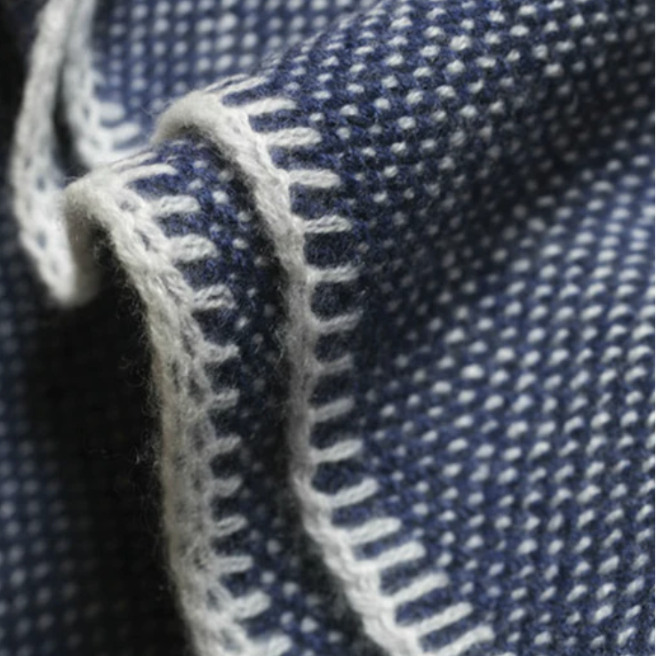 Dark Denim Bird's Eye Knit Cashmere Throw 40x80