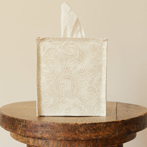 Cream Vegan Leather Single Tissue Box Cover