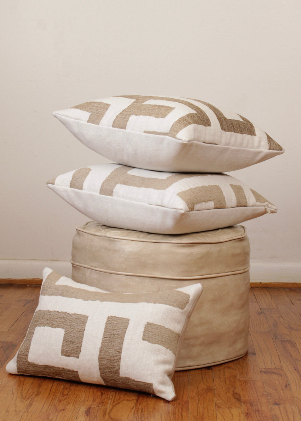 Large Geometric Woven in Tan & Cream Decorative Pillow 18x18