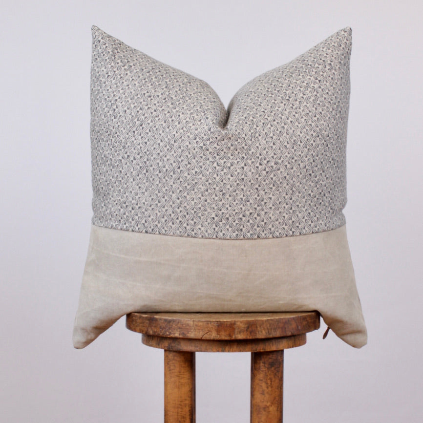 Cream & Navy Linen Diamond Print w/ Vintage Army Fabric 20x20