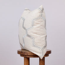 Load image into Gallery viewer, Teal, White &amp; Tan Embroidered Honeycomb Pillow 18x18
