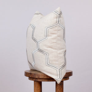 Teal, White & Tan Embroidered Honeycomb Pillow 18x18