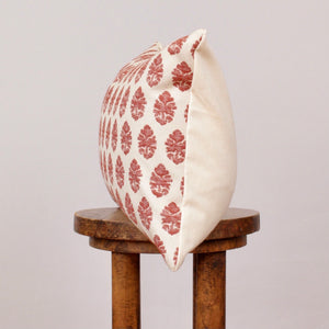 Red & Cream Woven Botanical Leaf Lumbar Pillow 14x22