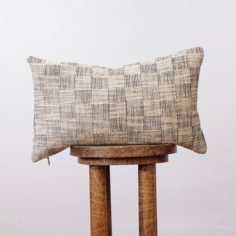 Cream & Charcoal Woven Lumbar Pillow 12x20