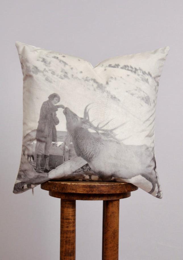 "Feeding Elk 2" Velvet Decorative Pillow 20x20