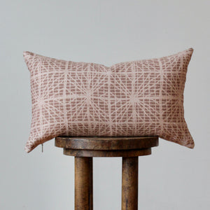 Pink & Brown Geometric Print on Linen Lumbar 12x20