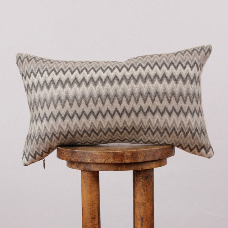 Shades of Grey Chevron Wool Lumbar Pillow 12x20