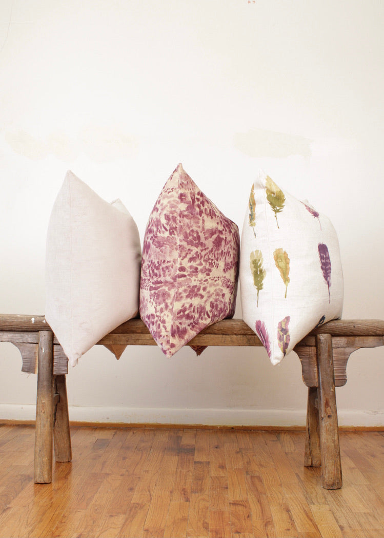 Cream & Plum Abstract Floral Velvet Decorative Pillow 24x24