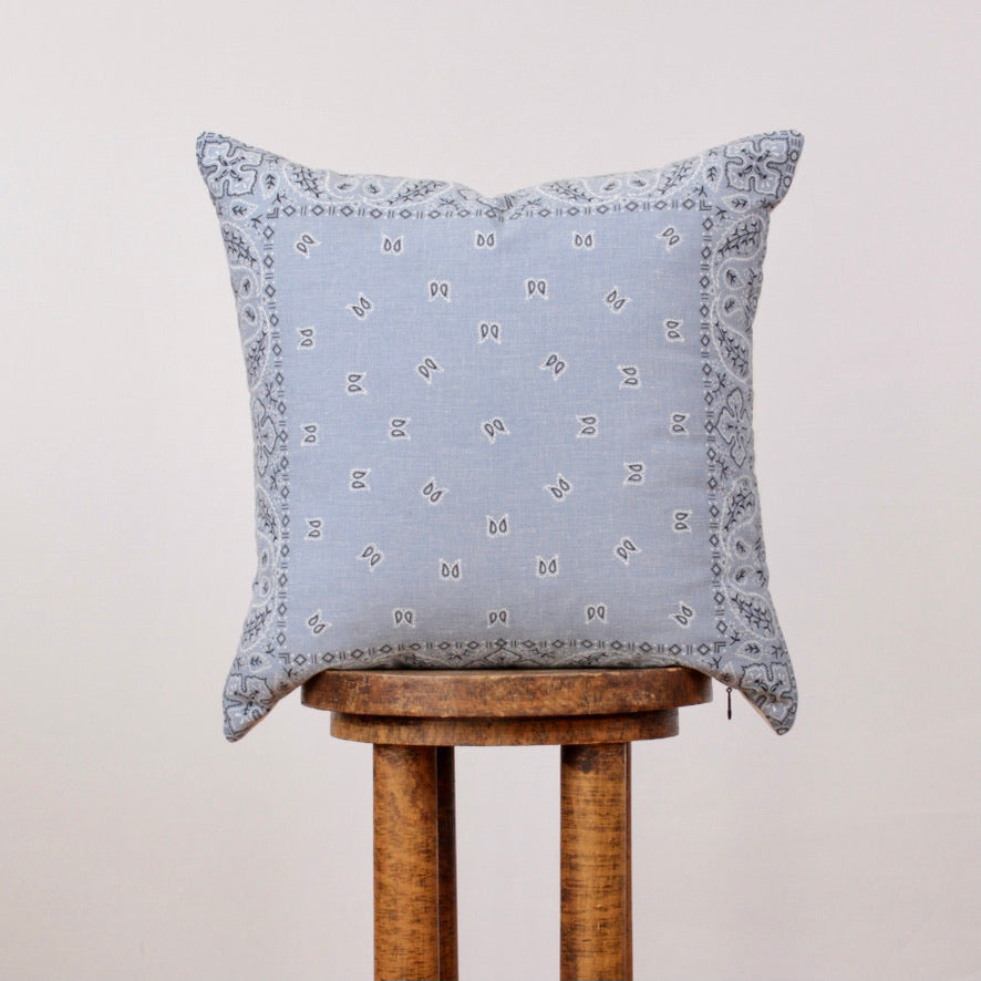 Light Blue Vintage Bandana Decorative Pillow 18x18