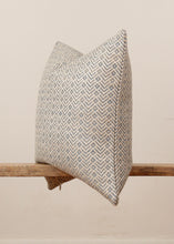 Load image into Gallery viewer, Woven w/ Blue Small Diamonds &amp; Chevron Pattern Decorative Pillow 18x18
