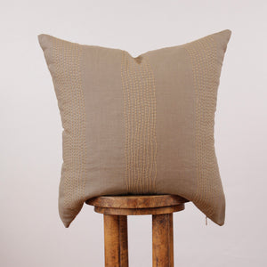 Light Brown Linen with Gold Beading Decorative Pillow 22x22