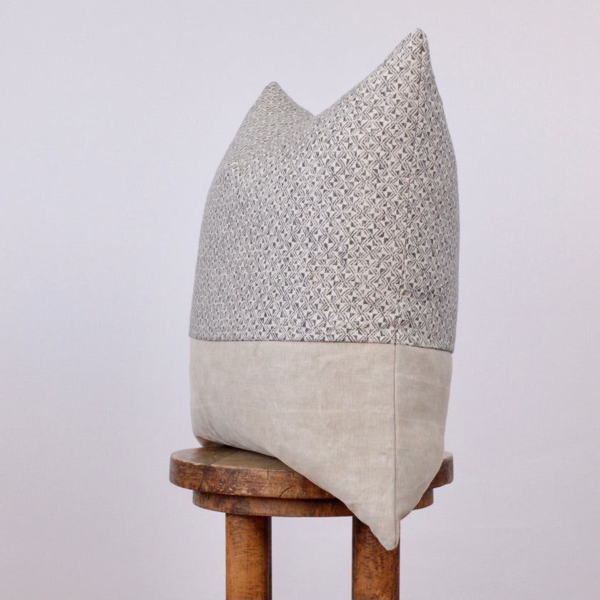 Cream & Navy Linen Diamond Print w/ Vintage Army Fabric 20x20