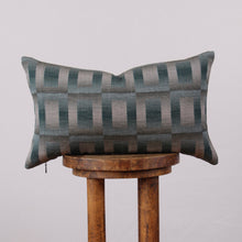 Load image into Gallery viewer, Grey &amp; Peacock Teal Geometric Squares Lumbar Pillow 12x20
