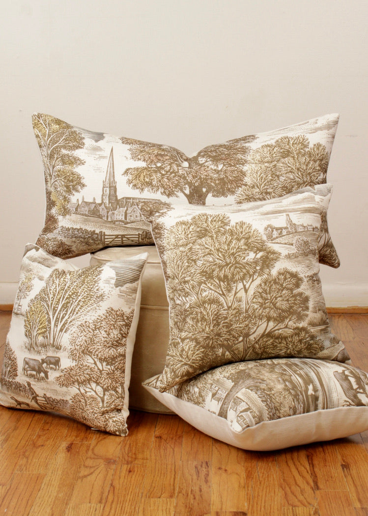 Landscape Scene Printed on Linen Lumbar Pillow 14x28