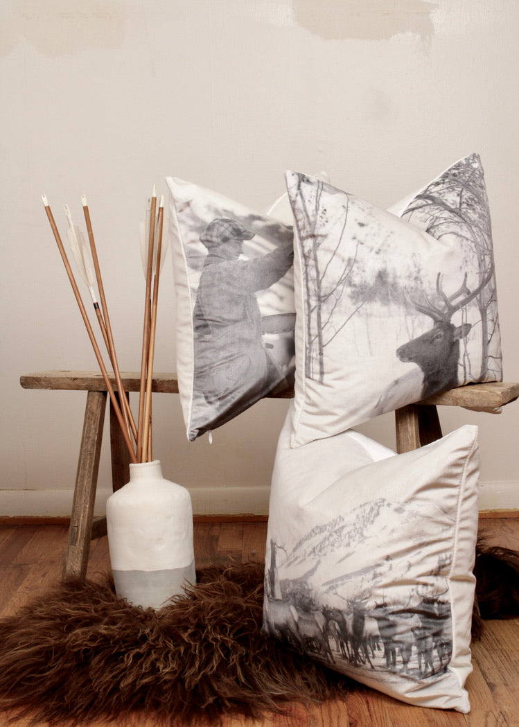 "Elk and the Tetons" Velvet Pillow 20x20