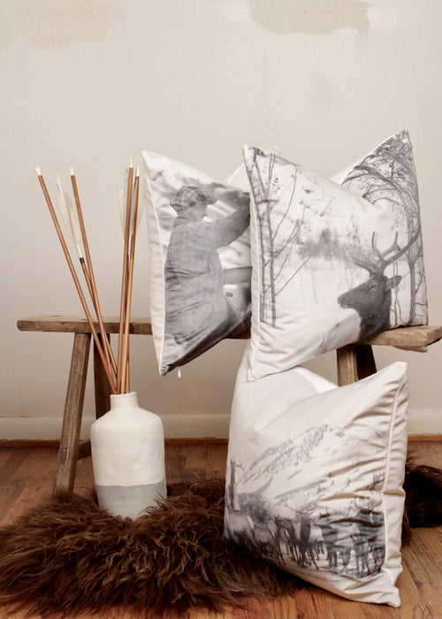 "Elk and the Tetons" Velvet Pillow 20x20