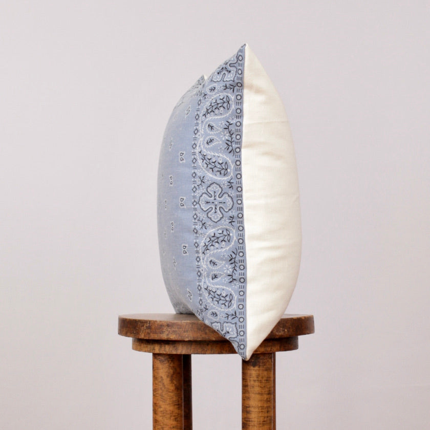Light Blue Vintage Bandana Decorative Pillow 18x18