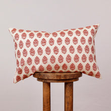 Load image into Gallery viewer, Red &amp; Cream Woven Botanical Leaf Lumbar Pillow 14x22
