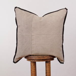 Cream Grey Vintage Fabric with Black Flange Decorative Pillow 20x20