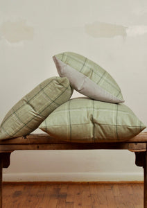 Moss Green Plaid Wool Lumbar Pillow 12x20
