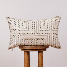 Load image into Gallery viewer, Greek Key Embroidered in Black &amp; Gold on Cream Lumbar Pillow 14x22
