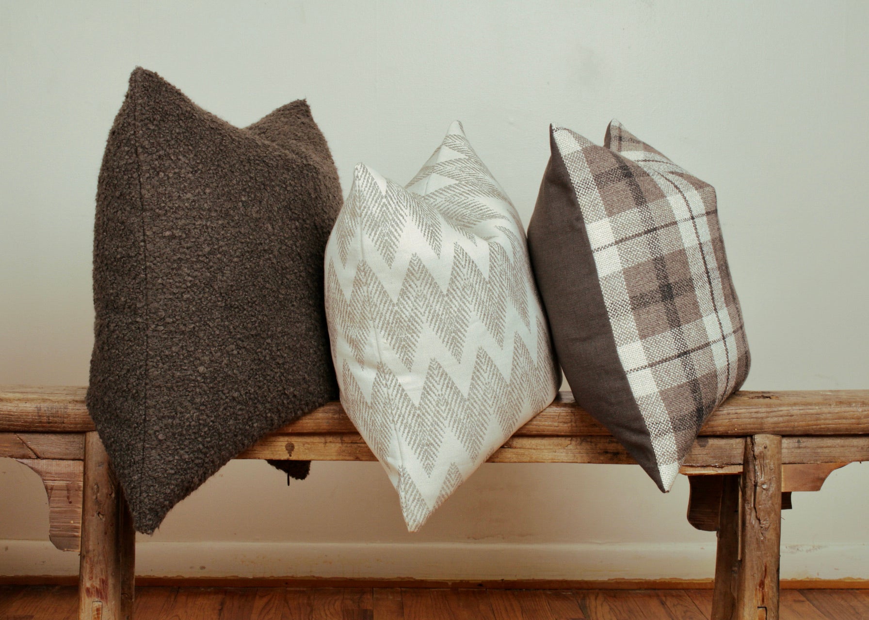 Brown-Grey & Black Wool Blend Plaid Pillow 20x20