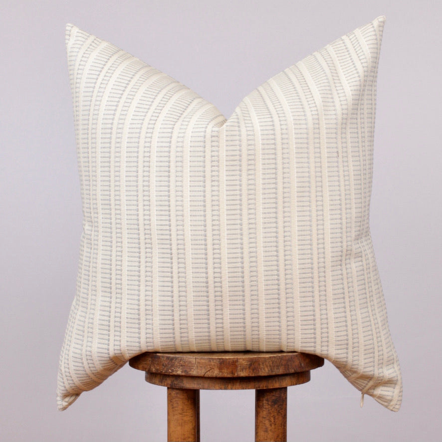 Blue Deco Embroidered Pattern on Cream Pillow 24x24