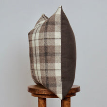 Load image into Gallery viewer, Brown-Grey &amp; Black Wool Blend Plaid Pillow 20x20
