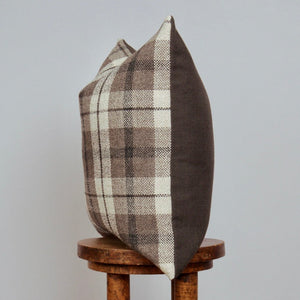 Brown-Grey & Black Wool Blend Plaid Pillow 20x20