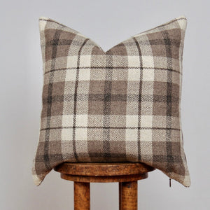 Brown-Grey & Black Wool Blend Plaid Pillow 20x20