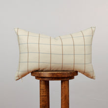 Load image into Gallery viewer, Cream, Blue and Brown Plaid Wool Lumbar Pillow 14x22
