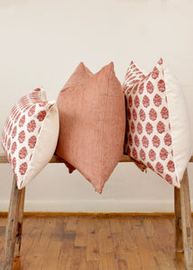 Red & Cream Woven Botanical Leaf Lumbar Pillow 14x22