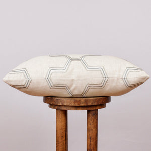 Teal, White & Tan Embroidered Honeycomb Lumbar Pillow 16x24
