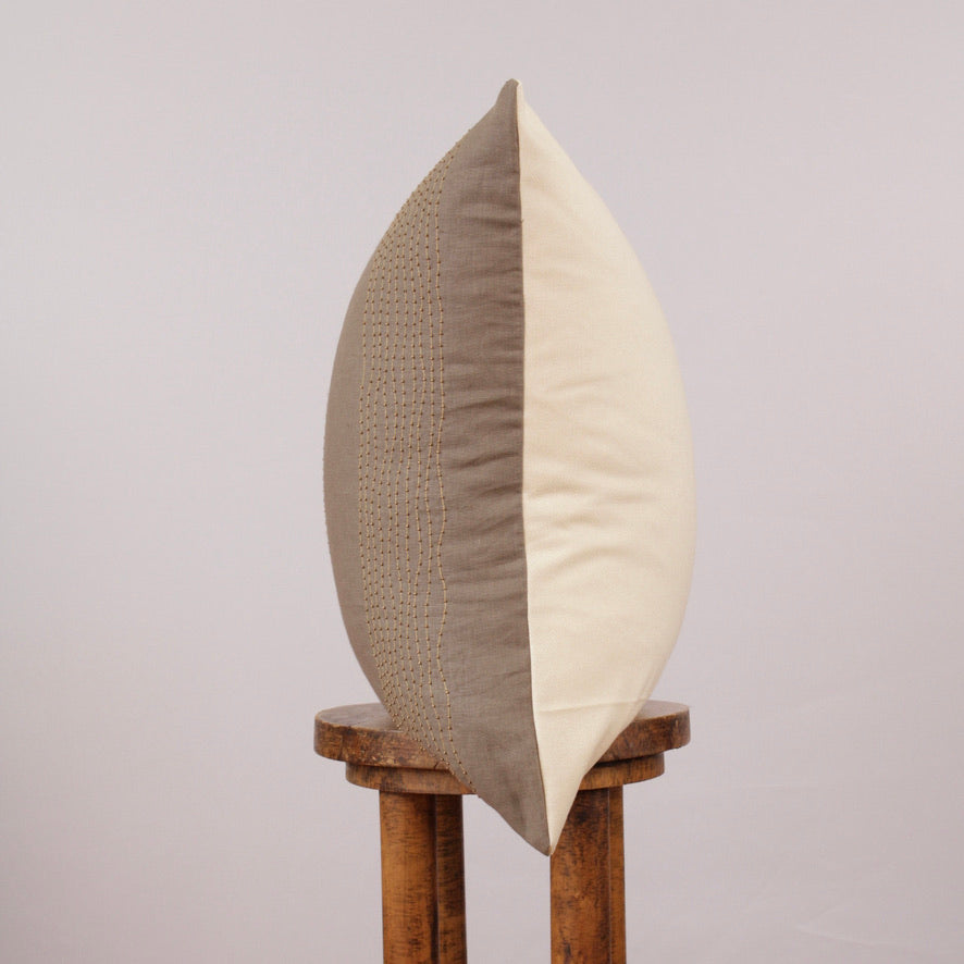 Light Brown Linen with Gold Beading Decorative Pillow 22x22