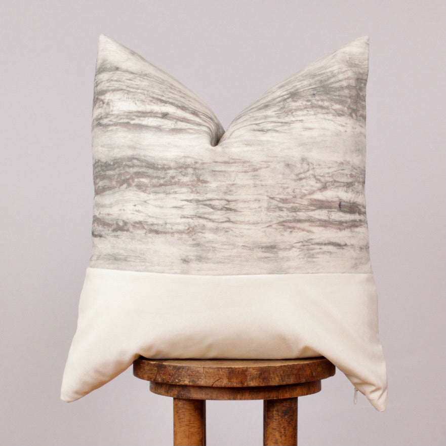 Tie Dye Grey Abstract Linen with Velvet Decorative Pillow 22x22