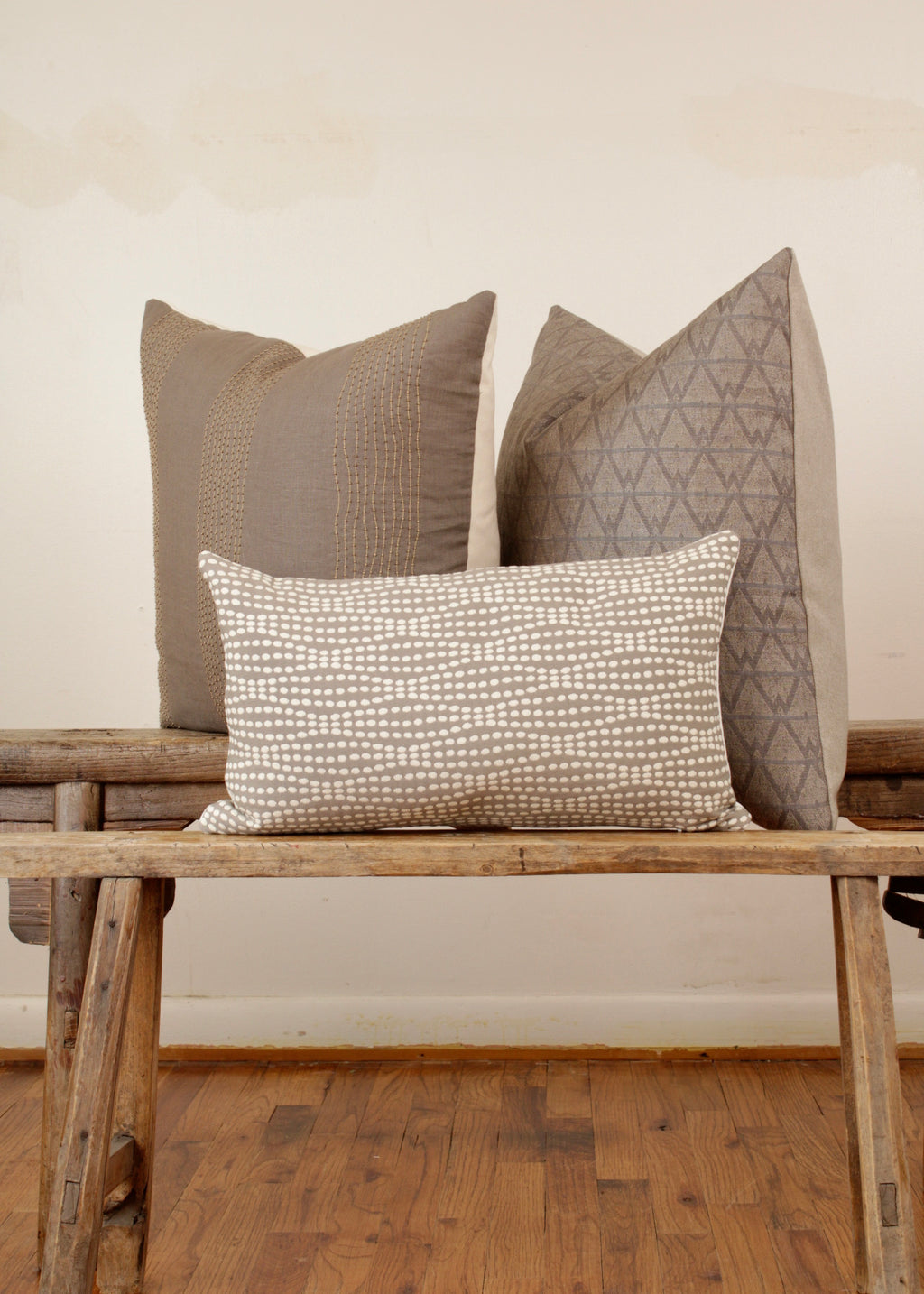 Light Brown Linen with Gold Beading Decorative Pillow 22x22