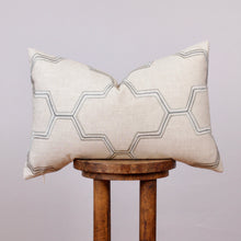 Load image into Gallery viewer, Teal, White &amp; Tan Embroidered Honeycomb Lumbar Pillow 16x24
