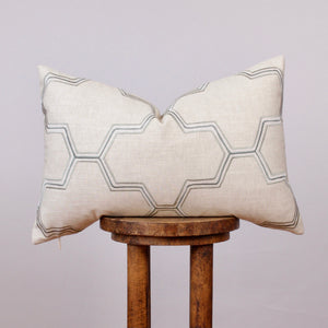Teal, White & Tan Embroidered Honeycomb Lumbar Pillow 16x24