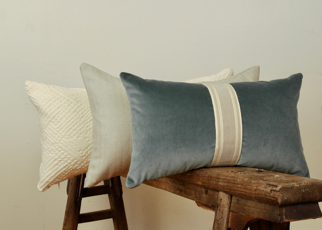 Peacock Teal Velvet with Decorative Trim Accent Pillow 12x20