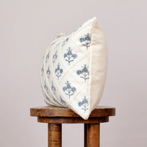 White & Blue French Floral Lumbar Pillow 14x22