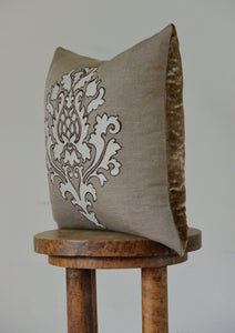 Romantic Motif with Brown Velvet Decorative Pillow 16x16