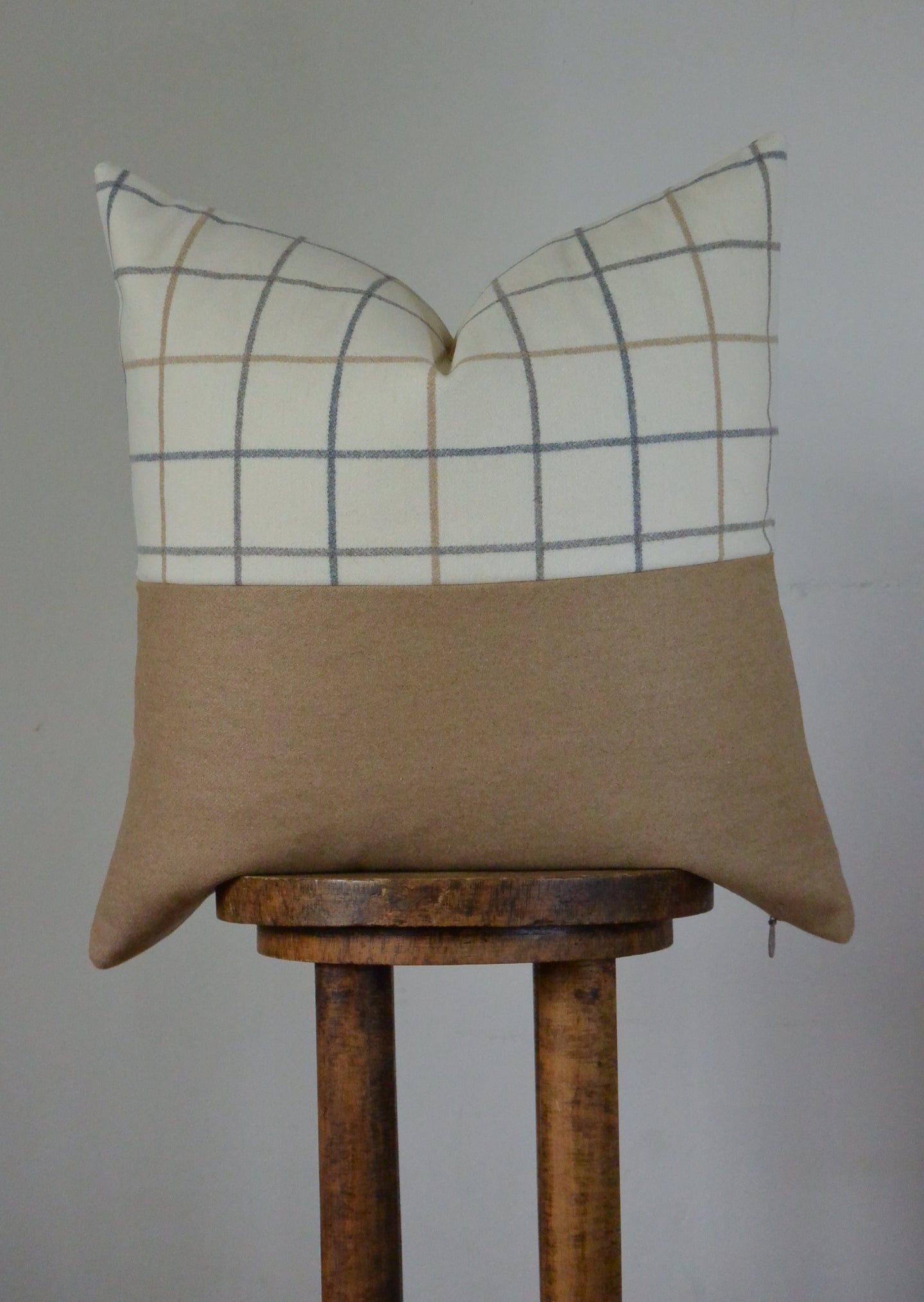Caramel Wool Pillow with Plaid Decorative Pillow 20x20