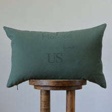 Load image into Gallery viewer, Vintage Army Fabric with Black Cotton Stripe Decorative Pillow 14x22
