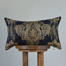 Load image into Gallery viewer, Navy Chenille with Brown Motif Decorative Pillow 12x20
