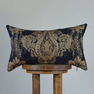 Navy Chenille with Brown Motif Decorative Pillow 12x20