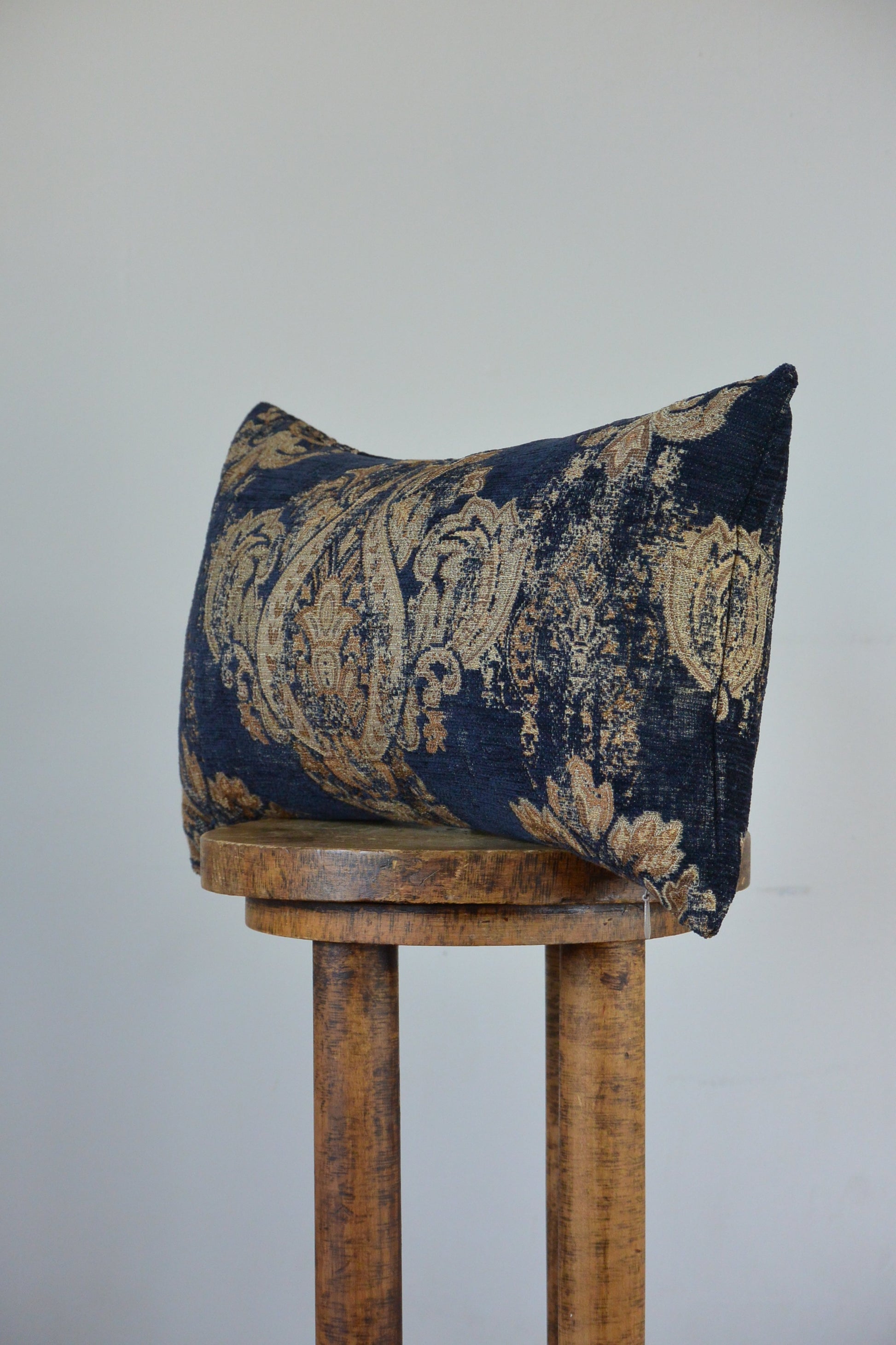 Navy Chenille with Brown Motif Decorative Pillow 12x20