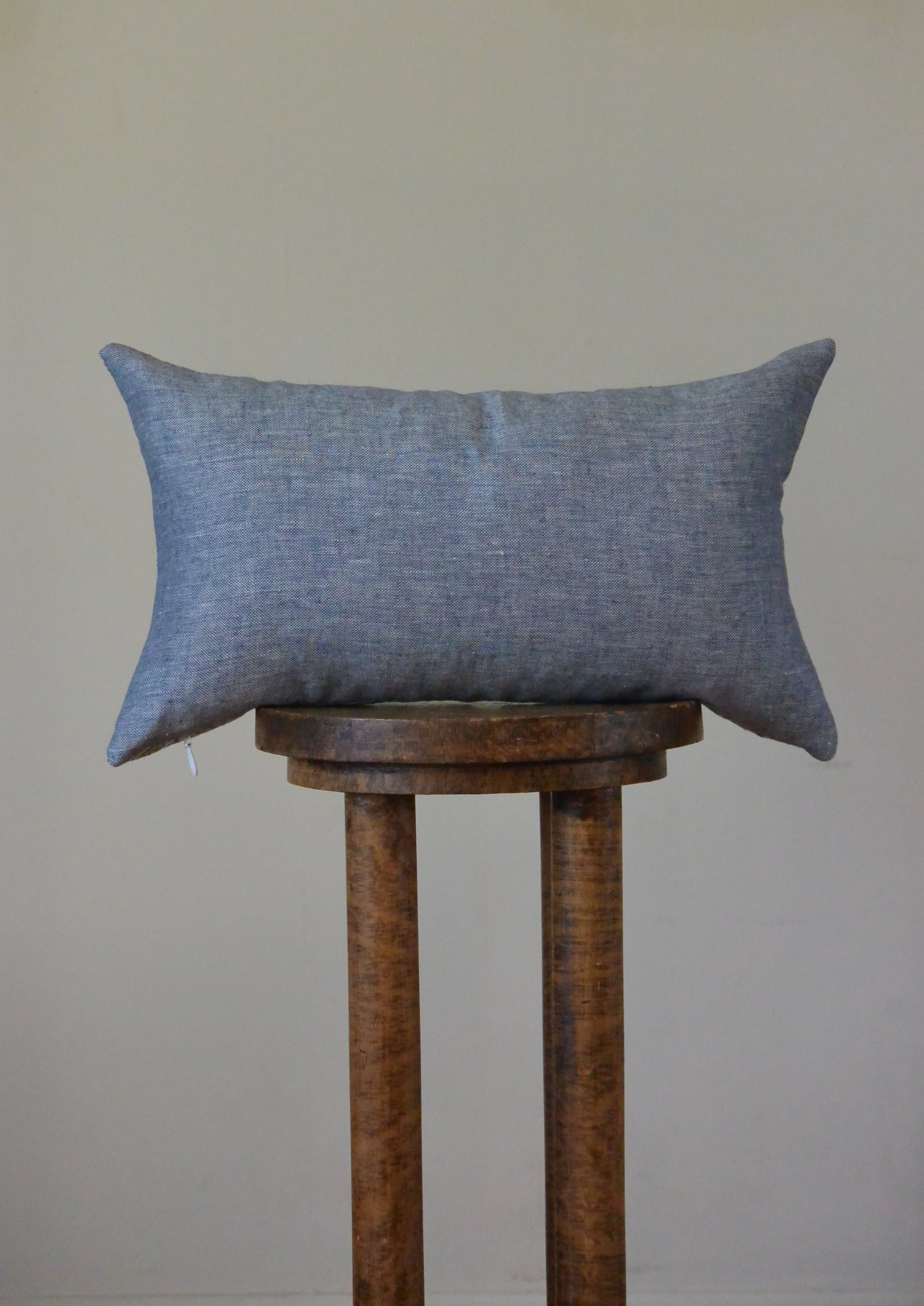 White & Blue Woven Cotton w/ Blue Motif Pattern Pillow 12x20