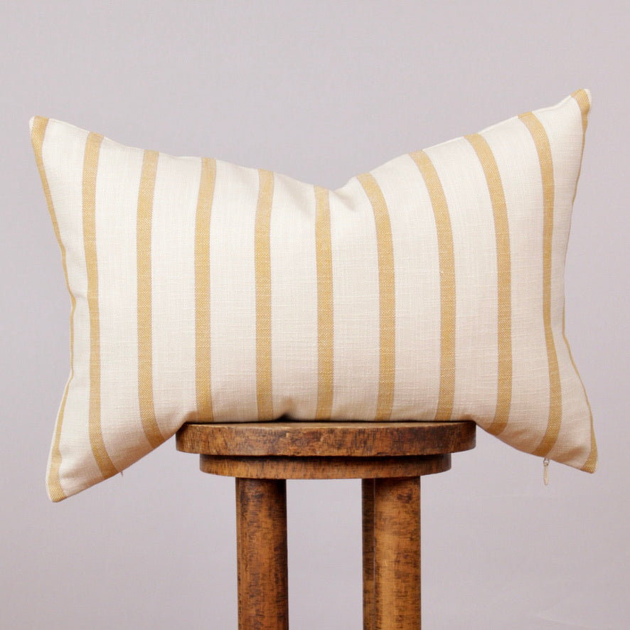 Cream & Yellow Linen Stripe Lumbar Pillow 16x24