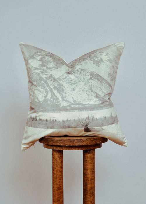 "Elk and the Tetons" Velvet Pillow 20x20