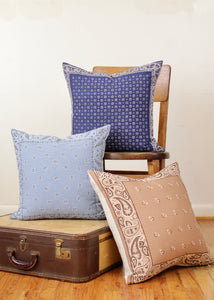 Light Blue Vintage Bandana Decorative Pillow 18x18